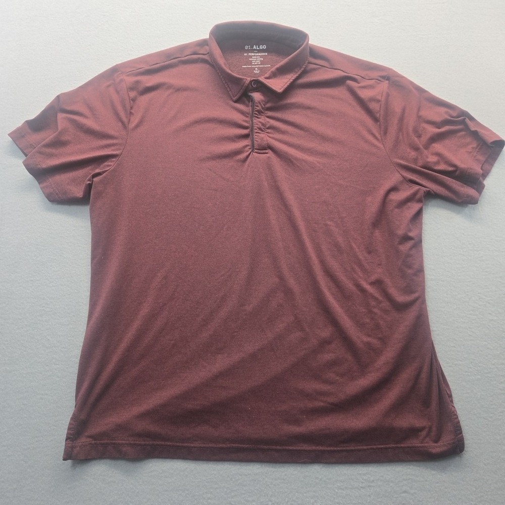 01.ALGO Polo Shirt XL Burgundy Red Golf Wicking Performance Mens Stretch UV SPF